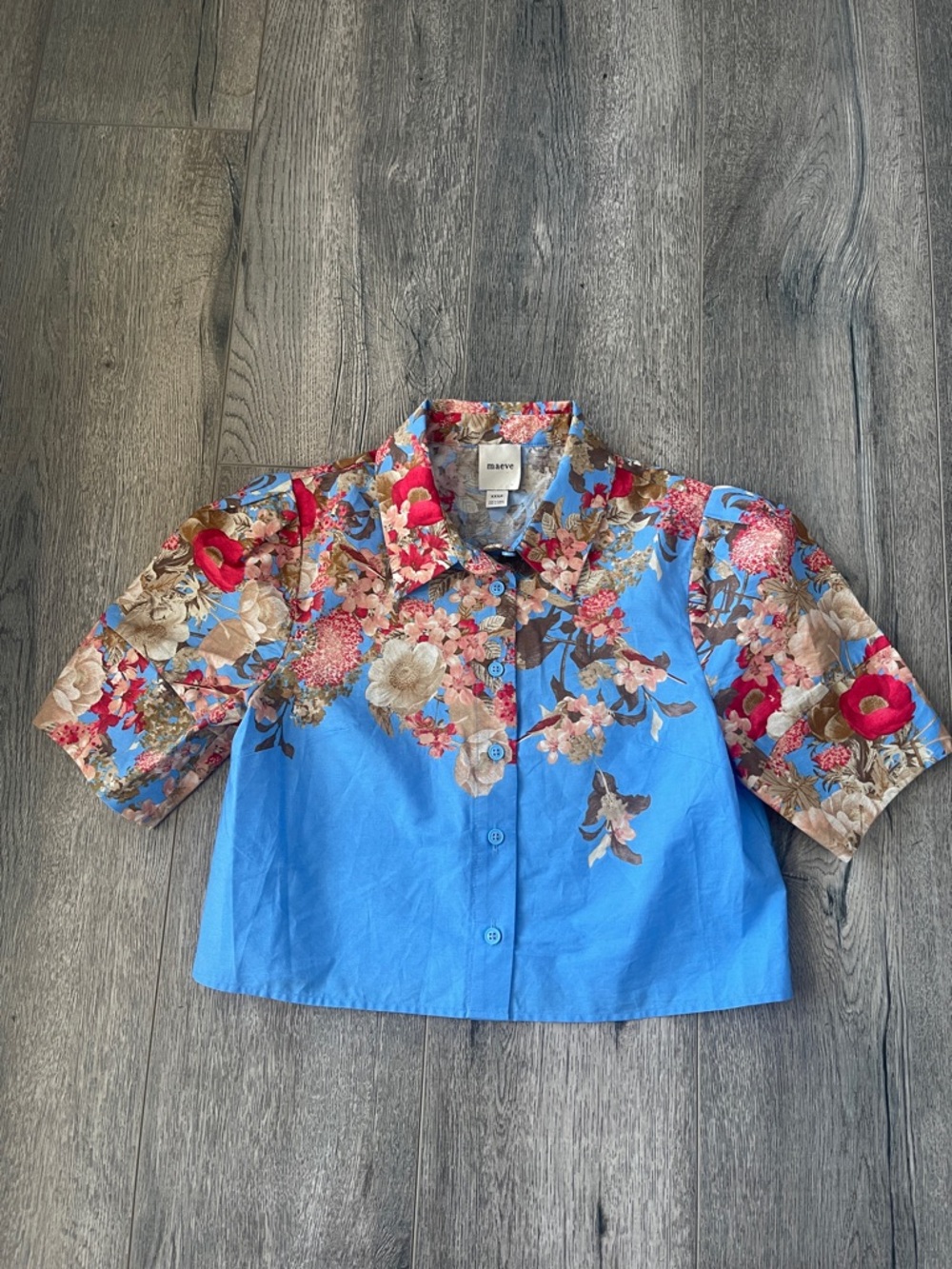 Maeve Blue Floral Crop Button-Down with flowers XXSP